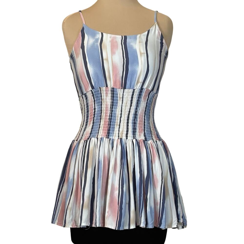 Ocean Drive Striped Smocked Mini Dress Womens S Coastal